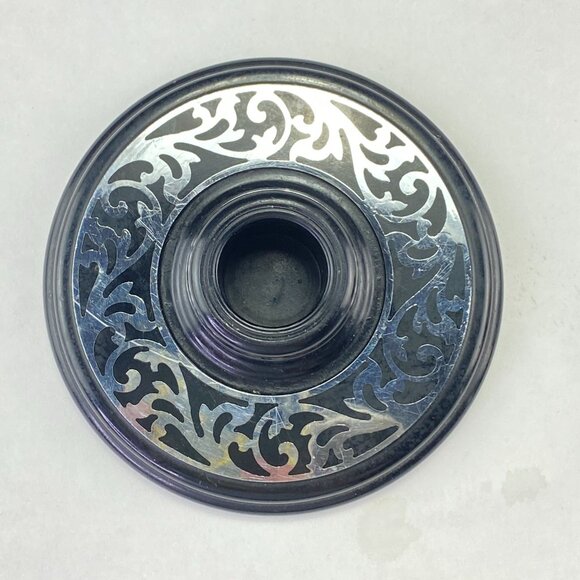 Vintage Compo-Site Black Silver Tone Scroll Design Taper Candle Holders - Picture 9 of 11